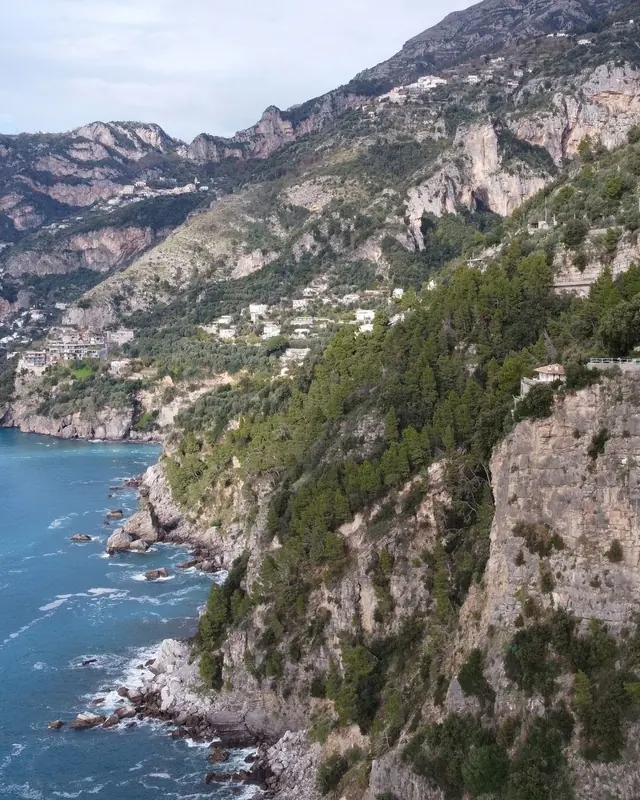 Coastline at Praiano, cliffs dropping into the sea
