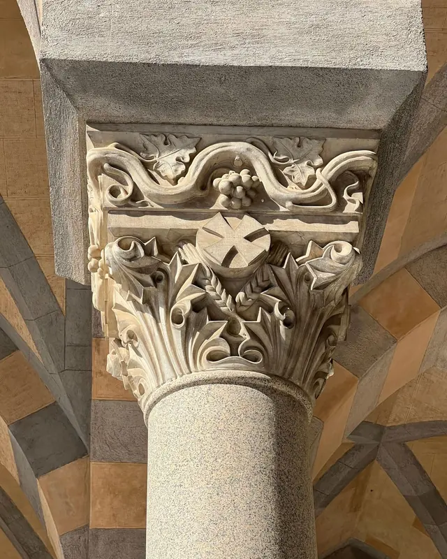Carved stone column inside the cathedral of Amalfi